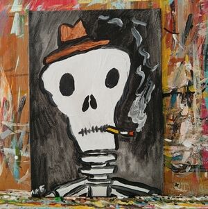 Skeleton Smoking Painting